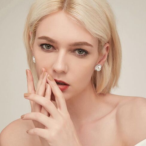 أقراط اللؤلؤ للنساء من لؤلؤ المياه العذبة الأبيض المزروع مع زركونيا مكعب هدايا مجوهرات لعيد الميلاد وعيد الأم وعيد الأم لها in Kuwait