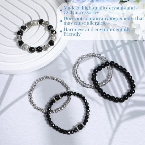 5 Pcs Boho Beaded Bracelets for Women Black Bracelets for Woman Stackable Colorful Trendy Costume Jewelry Multilayered Disco Ball Faceted Crystal Bead Bracelet in Saudi Arabia