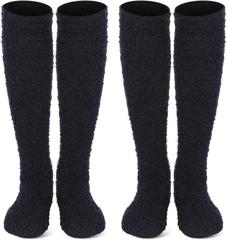 2 Pairs Fuzzy Socks for Women Soft Warm Fluffy Knee High Socks Winter Cozy Long Stockings in Saudi Arabia