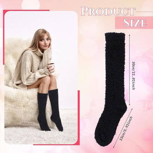 2 Pairs Fuzzy Socks for Women Soft Warm Fluffy Knee High Socks Winter Cozy Long Stockings in Saudi Arabia
