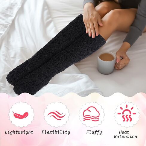 2 Pairs Fuzzy Socks for Women Soft Warm Fluffy Knee High Socks Winter Cozy Long Stockings in Saudi Arabia