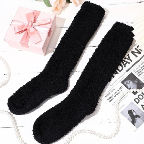 2 Pairs Fuzzy Socks for Women Soft Warm Fluffy Knee High Socks Winter Cozy Long Stockings in Saudi Arabia