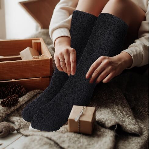 2 Pairs Fuzzy Socks for Women Soft Warm Fluffy Knee High Socks Winter Cozy Long Stockings in Saudi Arabia