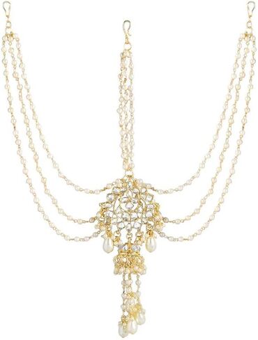 Aheli Traditional Kundan Beads Maang Tikka Maatha Patti Maang Tikka Ethnic Hair Jewelry Gift for Women in Saudi Arabia