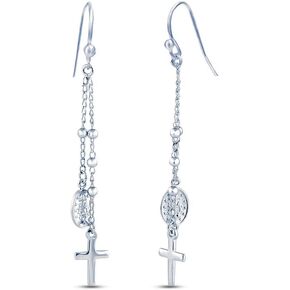 LeCalla 925 Sterling Silver Cross Earrings for Women and Men | Classic Unisex Christian Cross Dangler Earrings Silver | Religious Gifts for Women in Kuwait