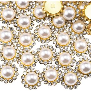 100 Pcs 12mm Flower Claw Pearl Sew On Rhinestones Gold Flatback Base Shiny Crystals Rhinestones Stones for Wedding Clothing Dress Shoes Crafts Decoration (01 Mixed) in Kuwait