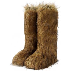 Wnshonzy Fur Boots for Women Knee High Tall Long Furry Fuzzy Black Platform Snow Winter Round Toe Comfortable Mid-Calf Short Ankle Classic Warm Outdoor in Kuwait
