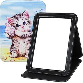 Makeup Mirror, 6.5x8.9 Inches Portable PU Leather Mirror, Folding Desktop Vanity Mirror with Adjustable Stand for Vanity Table, Office, Travel Leopard Print in Saudi Arabia