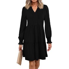Fall Dresses for Women 2025 Casual V Neck Long Sleeve A Line Midi Dress Ruffle Flowy with Pockets in Saudi Arabia