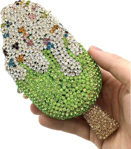 Novelty Popsicle Crystal Clutch Bag Women Icecream Evening Handbags Bridal Party Rhinestone Clutch Purse Prom Bag,Mini in Kuwait