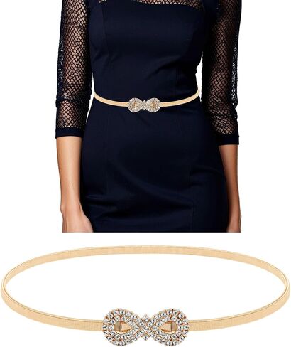 Gold Women Belts for Dresses, Gold Waist Belt,Fancy Metal Stretch Elastic Skinny Thin Belt for Dresses Formal Jeans Shirt in Saudi Arabia
