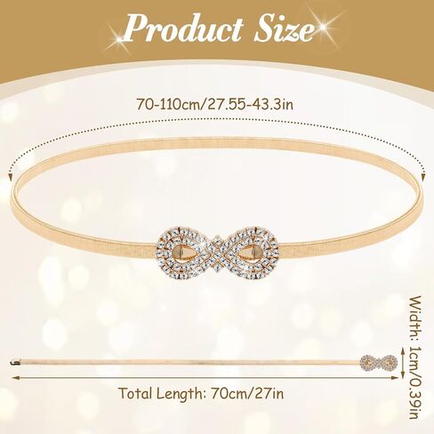 Gold Women Belts for Dresses, Gold Waist Belt,Fancy Metal Stretch Elastic Skinny Thin Belt for Dresses Formal Jeans Shirt in Saudi Arabia