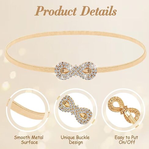 Gold Women Belts for Dresses, Gold Waist Belt,Fancy Metal Stretch Elastic Skinny Thin Belt for Dresses Formal Jeans Shirt in Saudi Arabia