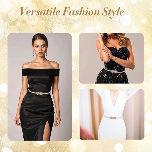 Gold Women Belts for Dresses, Gold Waist Belt,Fancy Metal Stretch Elastic Skinny Thin Belt for Dresses Formal Jeans Shirt in Saudi Arabia