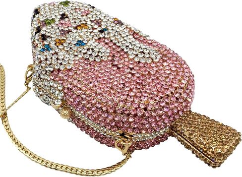 Novelty Popsicle Crystal Clutch Bag Women Icecream Evening Handbags Bridal Party Rhinestone Clutch Purse Prom Bag,Mini in Kuwait