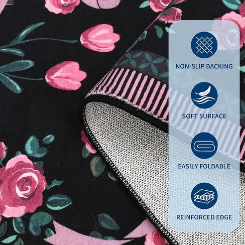 garveehome Coquette سجاد القوس الوردي والأخضر للفتيات في غرفة النوم، سجاد منطقة 5x7 لغرفة المعيشة مع كومة منخفضة ناعمة، سجادة غير قابلة للانزلاق قابلة للغسل بالزهور 5x7 لحضانة الأطفال وغرفة اللعب وغرفة الطعام وسجادة النوم الجامعي in Saudi Arabia