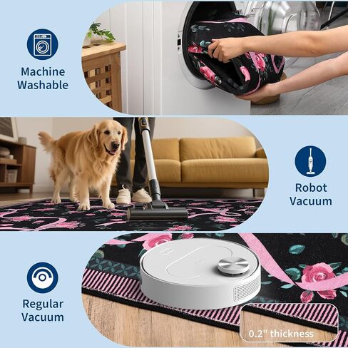 garveehome Coquette سجاد القوس الوردي والأخضر للفتيات في غرفة النوم، سجاد منطقة 5x7 لغرفة المعيشة مع كومة منخفضة ناعمة، سجادة غير قابلة للانزلاق قابلة للغسل بالزهور 5x7 لحضانة الأطفال وغرفة اللعب وغرفة الطعام وسجادة النوم الجامعي in Saudi Arabia