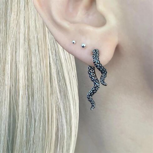 Octopus Earrings for Women Men Vintage Punk Octopus Tentacle Stud Earrings Gold Silver Black Octopus Tentacle Earrings Goth Animal Earrings Dark Style Jewelry in Saudi Arabia