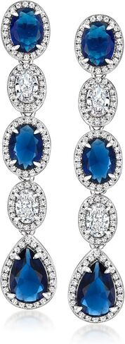 Ross-Simons Italian 8.00 ct. t.w. Simulated Sapphire and 3.00 ct. t.w. CZ Drop Earrings in Sterling Silver in Saudi Arabia