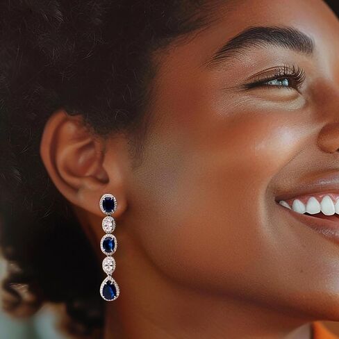 Ross-Simons Italian 8.00 ct. t.w. Simulated Sapphire and 3.00 ct. t.w. CZ Drop Earrings in Sterling Silver in Saudi Arabia