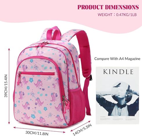 Backpack for Little Girls, Cute Lightweight Water Resistant Preschool Backpack for Kindergarten Elementary Bookbag Dino Girls Schoolbag with Chest Strap Dinosaur Pink in Saudi Arabia