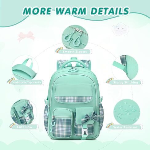 GeeWin School Backpack for Girls, Bookbags Back Pack School Bag for Teen Girl Elementary Middle School Student, Cute Stylish Plaid Girls Backpack with Matching Insulated Lunch Bag & Pencil Bag (Green) in Kuwait