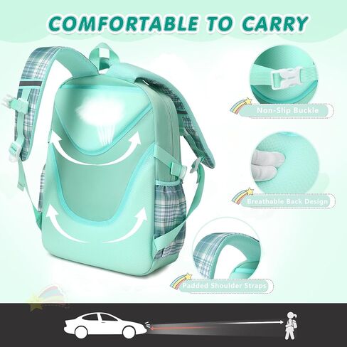 GeeWin School Backpack for Girls, Bookbags Back Pack School Bag for Teen Girl Elementary Middle School Student, Cute Stylish Plaid Girls Backpack with Matching Insulated Lunch Bag & Pencil Bag (Green) in Kuwait