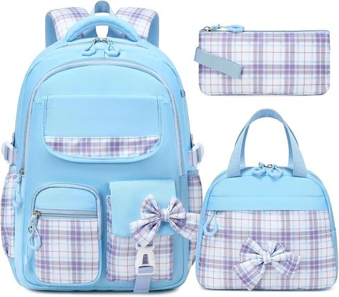 GeeWin School Backpack for Girls, Bookbags Back Pack School Bag for Teen Girl Elementary Middle School Student, Cute Stylish Plaid Girls Backpack with Matching Insulated Lunch Bag & Pencil Bag (Green) in Kuwait