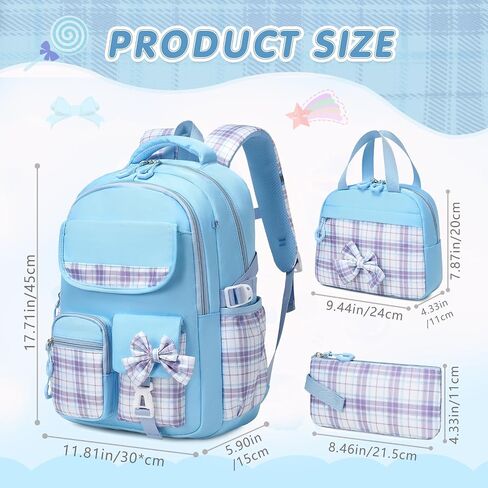 GeeWin School Backpack for Girls, Bookbags Back Pack School Bag for Teen Girl Elementary Middle School Student, Cute Stylish Plaid Girls Backpack with Matching Insulated Lunch Bag & Pencil Bag (Green) in Kuwait