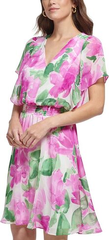 DKNY Womens Flutter Sleeve Smocked Waist Mini Dress in Saudi Arabia