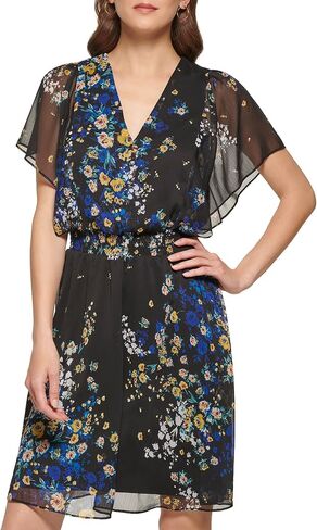 DKNY Womens Flutter Sleeve Smocked Waist Mini Dress in Saudi Arabia