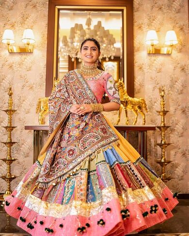 Indian Ready to wear Navratri Chaniya Choli for Women Digital Print Flared Lehenga with Stitched Blouse in Saudi Arabia