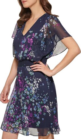 DKNY Womens Flutter Sleeve Smocked Waist Mini Dress in Saudi Arabia