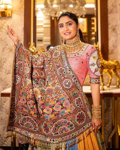 Indian Ready to wear Navratri Chaniya Choli for Women Digital Print Flared Lehenga with Stitched Blouse in Saudi Arabia