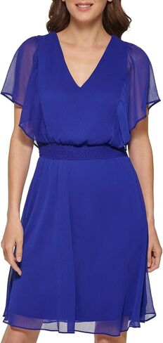 DKNY Womens Flutter Sleeve Smocked Waist Mini Dress in Saudi Arabia