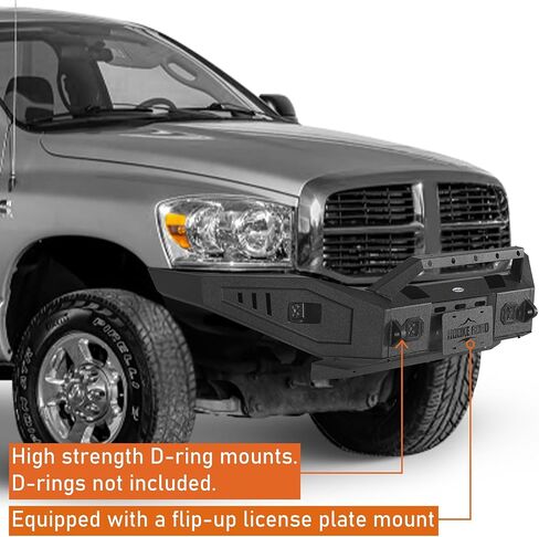 Hooke Road 06-09 Ram 2500 Front Winch Bumper for Dodge Ram 2500 3500 Trucks 2006 2007 2008 2009, Offroad Bumper with Bull Bar, Skid Plate, LED Lights, D-ring Mounts in Saudi Arabia
