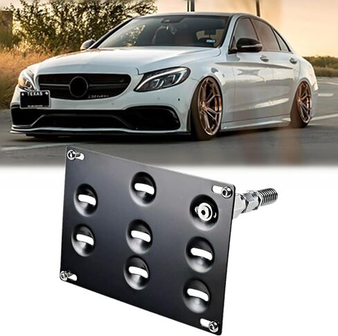 Drill-Free Front Tow Hook License Plate Frame for Mercedes Benz W204 W205 C300 W212 W213 E300 E350 C117 CLA, GLK GLC W166 GLE ML Stainless Steel Relocator Holder Front Bumper Frame in Saudi Arabia