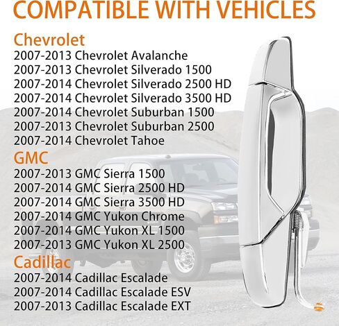 22738725 Exterior Chrome Door Handle Rear Left Driver Side Fit for 2007-2013 GMC Sierra Yukon XL Denali, Chevy Tahoe Avalanche Silverado Suburban, Cadillac Escalade ESV. Replaces# 15915659, 22738725 in Kuwait