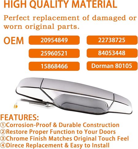 22738725 Exterior Chrome Door Handle Rear Left Driver Side Fit for 2007-2013 GMC Sierra Yukon XL Denali, Chevy Tahoe Avalanche Silverado Suburban, Cadillac Escalade ESV. Replaces# 15915659, 22738725 in Kuwait