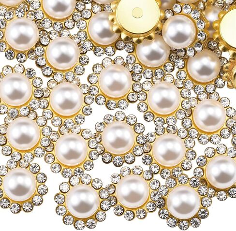 100 Pcs 12mm Flower Claw Pearl Sew On Rhinestones Gold Flatback Base Shiny Crystals Rhinestones Stones for Wedding Clothing Dress Shoes Crafts Decoration (01 Mixed) in Kuwait