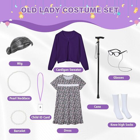100 Days of School Kids Costume, Old Lady Costume for Kids Girls Halloween Grandma Dress Up in Saudi Arabia