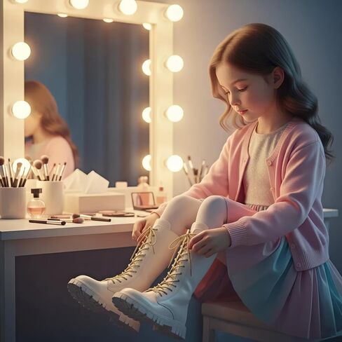 أحذية بيضاء للفتيات، أحذية بيضاء للأطفال، أحذية قتالية برباط للكاحل بطول الركبة وسحاب جانبي مرتفع in Kuwait