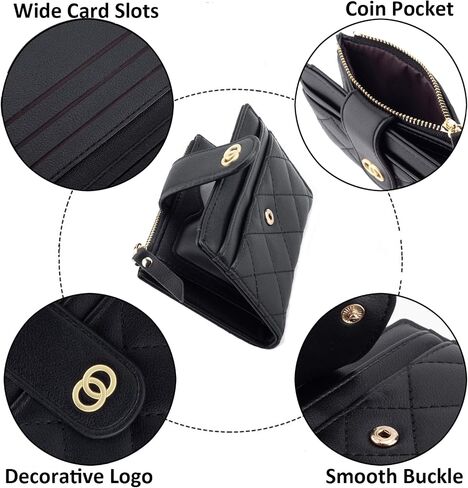 WEILIAN Small Black Wallet for Women Faux Leather RFID Blocking Slim Bifold Wallet Ladies Wallets with Card Slots and Zip Coin Compartment in Saudi Arabia