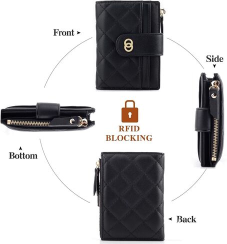 WEILIAN Small Black Wallet for Women Faux Leather RFID Blocking Slim Bifold Wallet Ladies Wallets with Card Slots and Zip Coin Compartment in Saudi Arabia