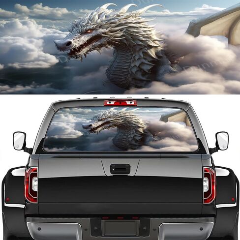 Glam Cool Dragon Pickup Truck Decals Rear Window, Fantasy Clouds Animal Automotive Decals and Graphics Rear Window Decals for Trucks, Car Window Decal Sticker 66 x 22 inch in Saudi Arabia