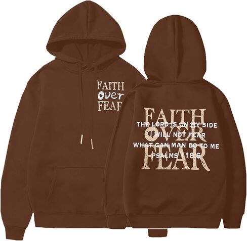 KIDDAD Faith Over Fear Hoodie for Women Christian Inspirational Graphic Sweatshirts Religious Saying Pullover Sweater in Saudi Arabia