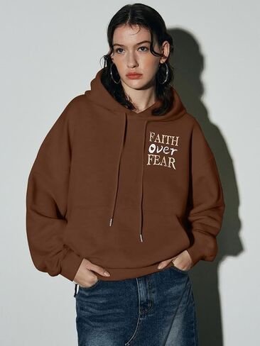 KIDDAD Faith Over Fear Hoodie for Women Christian Inspirational Graphic Sweatshirts Religious Saying Pullover Sweater in Saudi Arabia