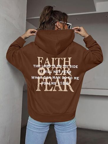 KIDDAD Faith Over Fear Hoodie for Women Christian Inspirational Graphic Sweatshirts Religious Saying Pullover Sweater in Saudi Arabia