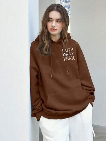 KIDDAD Faith Over Fear Hoodie for Women Christian Inspirational Graphic Sweatshirts Religious Saying Pullover Sweater in Saudi Arabia