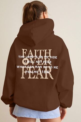 KIDDAD Faith Over Fear Hoodie for Women Christian Inspirational Graphic Sweatshirts Religious Saying Pullover Sweater in Saudi Arabia